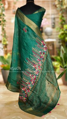 Pure Tussar By Linen Silk Hand Emnroidary Sarees (16)