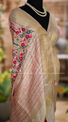 Pure Tussar By Linen Silk Hand Emnroidary Sarees (17)