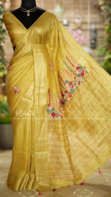 Pure Tussar By Linen Silk Hand Emnroidary Sarees (2)