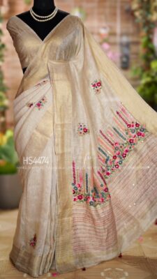 Pure Tussar By Linen Silk Hand Emnroidary Sarees (21)