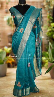 Pure Tussar By Linen Silk Hand Emnroidary Sarees (3)