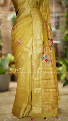 Pure Tussar By Linen Silk Hand Emnroidary Sarees (3)