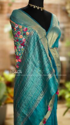 Pure Tussar By Linen Silk Hand Emnroidary Sarees (5)
