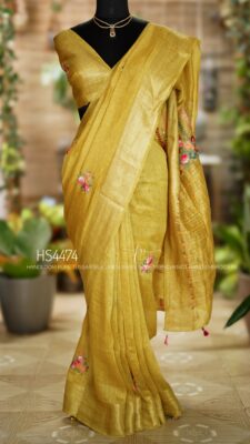 Pure Tussar By Linen Silk Hand Emnroidary Sarees (6)
