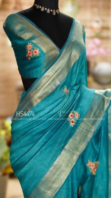 Pure Tussar By Linen Silk Hand Emnroidary Sarees (8)