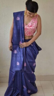 Pure Tussar Ghicha Embroidary Silk Sarees (1)