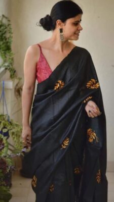 Pure Tussar Ghicha Embroidary Silk Sarees (11)