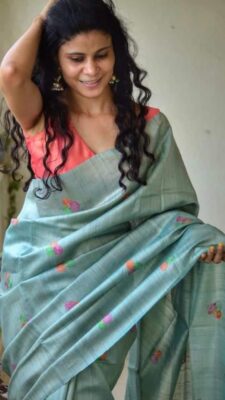 Pure Tussar Ghicha Embroidary Silk Sarees (12)