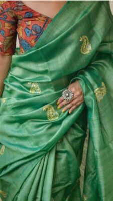 Pure Tussar Ghicha Embroidary Silk Sarees (2)