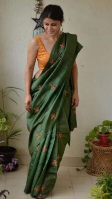 Pure Tussar Ghicha Embroidary Silk Sarees (7)