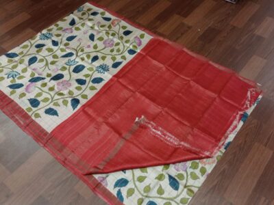 Pure Tussar Silk Checks Sarees With Kalamkari Prints (5)