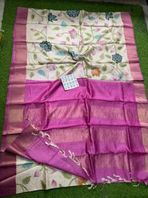 Pure Tussar Silk Sarees With Kantha Work (1)