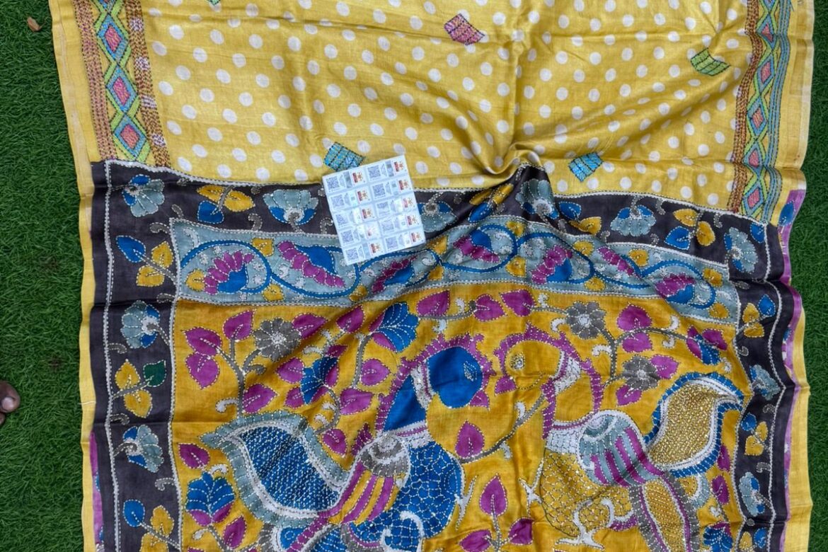 Pure Tussar Silk Sarees With Kantha Work (9)