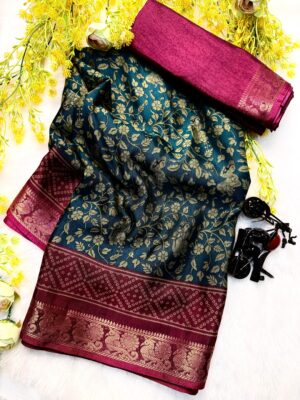 Self Dola Silk Sarees With Kalamkari Prints (1)