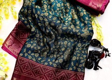 Self Dola Silk Sarees With Kalamkari Prints (1)