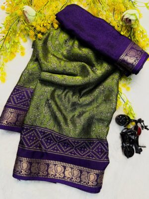 Self Dola Silk Sarees With Kalamkari Prints (3)