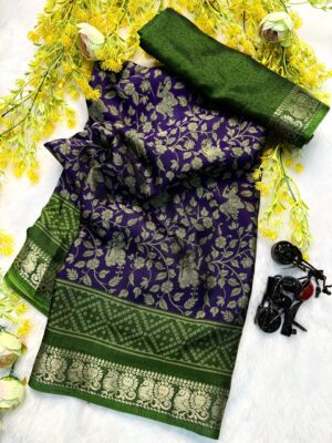 Self Dola Silk Sarees With Kalamkari Prints (4)