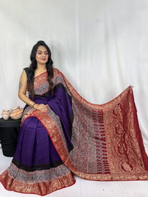 Ajrakh Dola Silk Sarees With Blouse (1)
