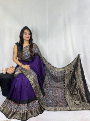 Ajrakh Dola Silk Sarees With Blouse (10)