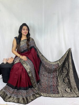 Ajrakh Dola Silk Sarees With Blouse (11)