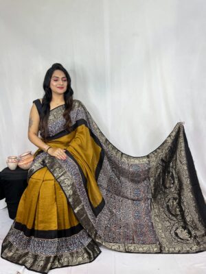 Ajrakh Dola Silk Sarees With Blouse (2)