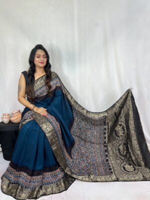 Ajrakh Dola Silk Sarees With Blouse (3)