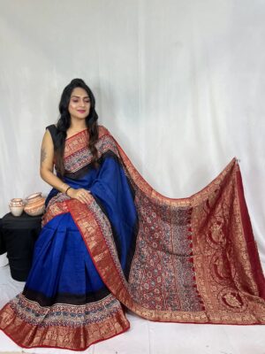Ajrakh Dola Silk Sarees With Blouse (4)