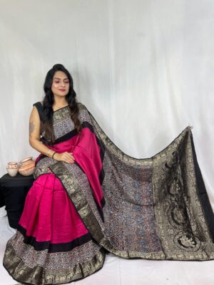 Ajrakh Dola Silk Sarees With Blouse (5)