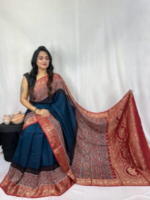 Ajrakh Dola Silk Sarees With Blouse (7)
