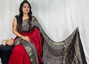 Ajrakh Dola Silk Sarees With Blouse (8)