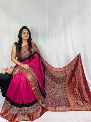 Ajrakh Dola Silk Sarees With Blouse (9)