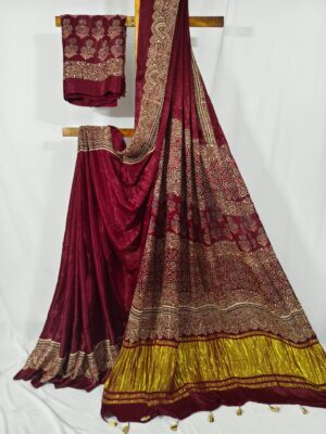 Ajrakh Handblock Modal Silk Sarees (3)