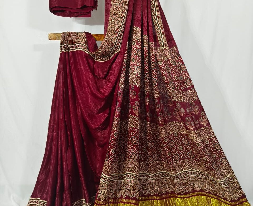 Ajrakh Handblock Modal Silk Sarees (3)