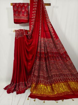 Ajrakh Handblock Modal Silk Sarees (5)