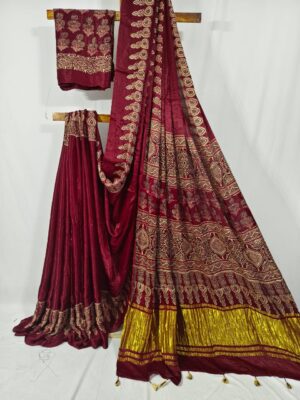 Ajrakh Handblock Modal Silk Sarees (6)