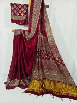 Ajrakh Handblock Modal Silk Sarees (7)