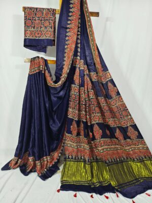 Ajrakh Handblock Modal Silk Sarees (8)