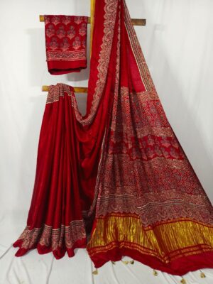 Ajrakh Handblock Modal Silk Sarees (9)