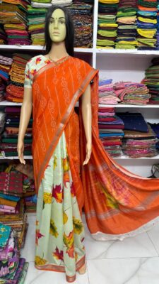 Beautiful Mangalagiri Sarees Wiith Printed Dessiith Blouse. (1)