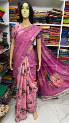 Beautiful Mangalagiri Sarees Wiith Printed Dessiith Blouse. (10)