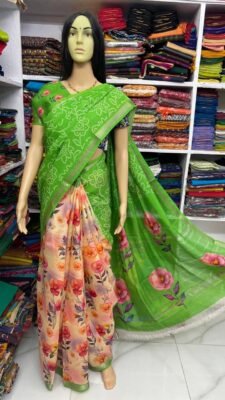 Beautiful Mangalagiri Sarees Wiith Printed Dessiith Blouse. (12)