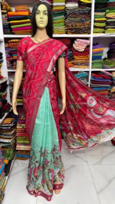 Beautiful Mangalagiri Sarees Wiith Printed Dessiith Blouse. (14)