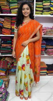 Beautiful Mangalagiri Sarees Wiith Printed Dessiith Blouse. (16)