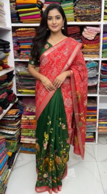 Beautiful Mangalagiri Sarees Wiith Printed Dessiith Blouse. (20)