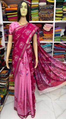 Beautiful Mangalagiri Sarees Wiith Printed Dessiith Blouse. (4)