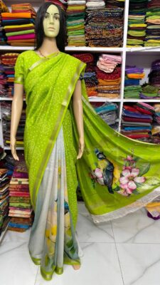 Beautiful Mangalagiri Sarees Wiith Printed Dessiith Blouse. (9)