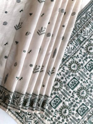 Beautiful Tussar Saree With Baluchar Embroided Pallu With Blouse. (1)