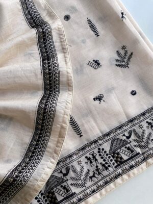 Beautiful Tussar Saree With Baluchar Embroided Pallu With Blouse. (10)