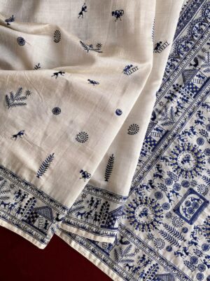 Beautiful Tussar Saree With Baluchar Embroided Pallu With Blouse. (12)