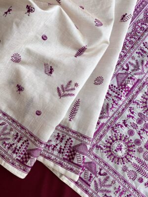 Beautiful Tussar Saree With Baluchar Embroided Pallu With Blouse. (15)